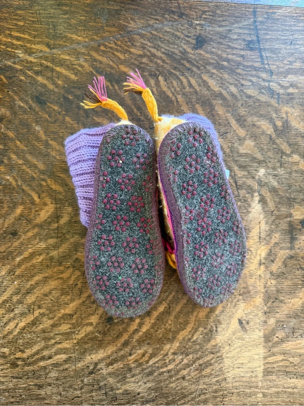 Garnet hill wool Kids Lion Slipper Boots with Purple Cuff